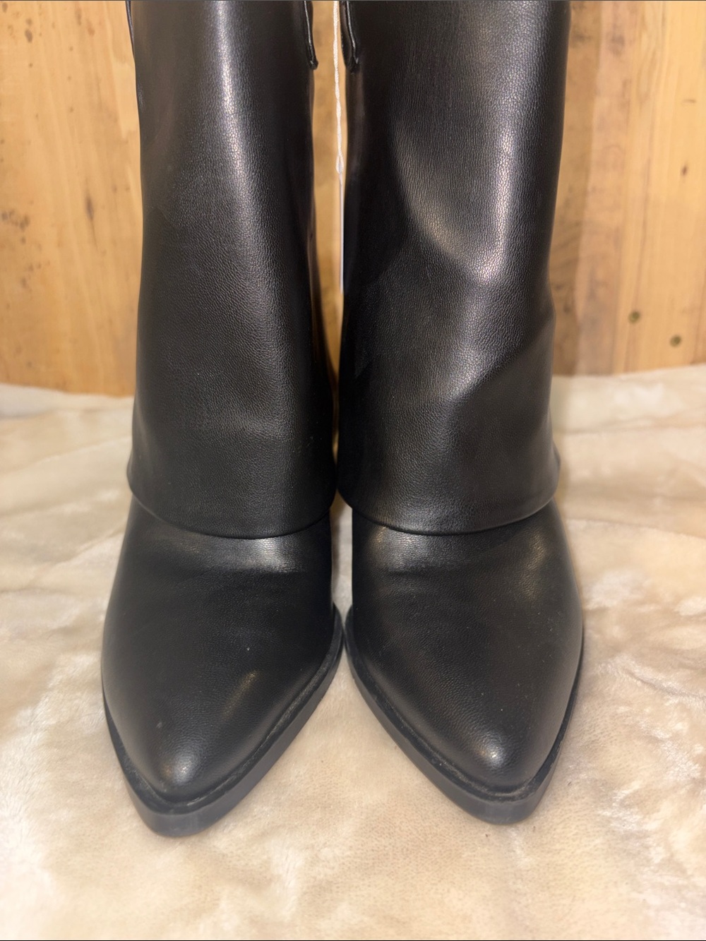 #127 Madden Girl Black Pointed Toe Mid-Calf Heeled Boots